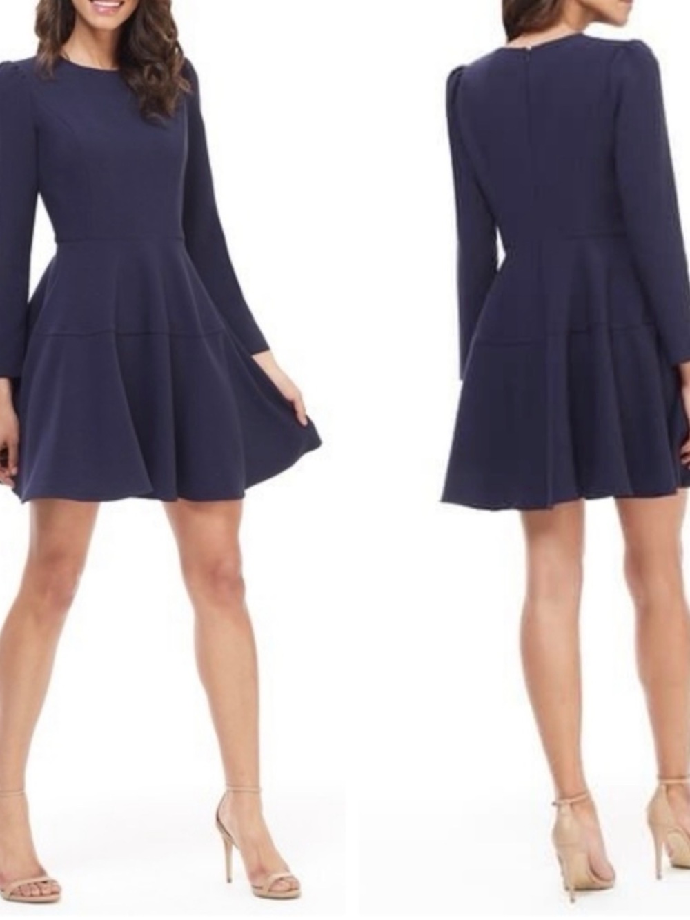 Gal Meets Glam Navy Blue Long Sleeve Fit and Flare Mini Dress Size 16